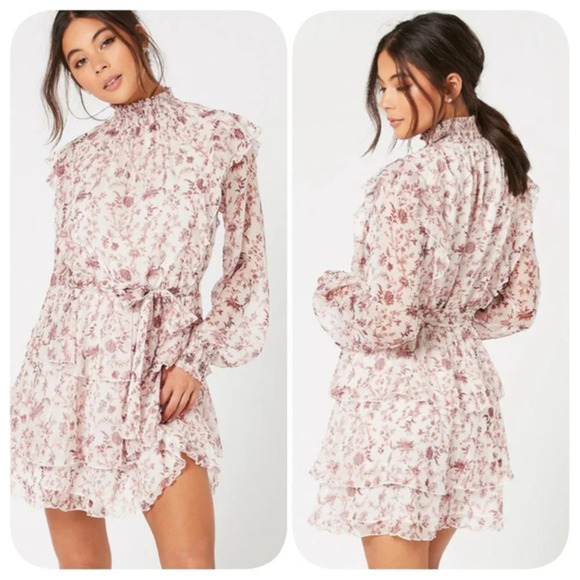 Minkpink Dresses & Skirts - Minkpink Melanie Floral Chiffon Ruffle Dress Size XL